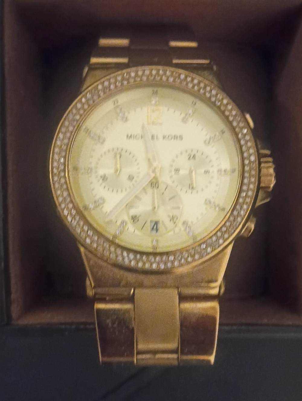 Michael Kors Gold Crystal Bezel Chronograph Bracelet Watch